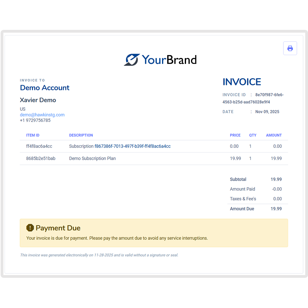 CAMP invoice preview